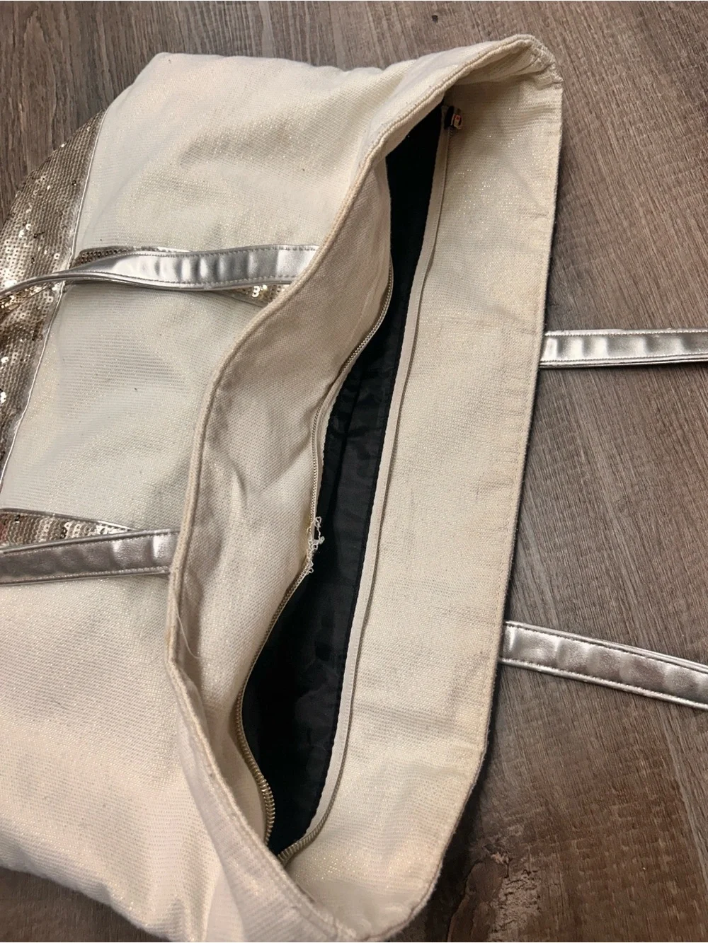 Victoria's Secret White and gold Metallic Tote Bag